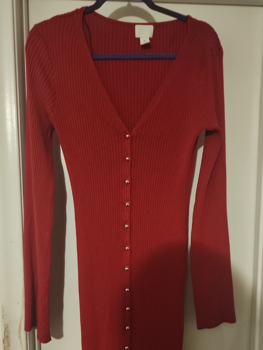 H&M Rust Button-Front Ribbed Long-Sleeve Dress - Picture 4 of 4